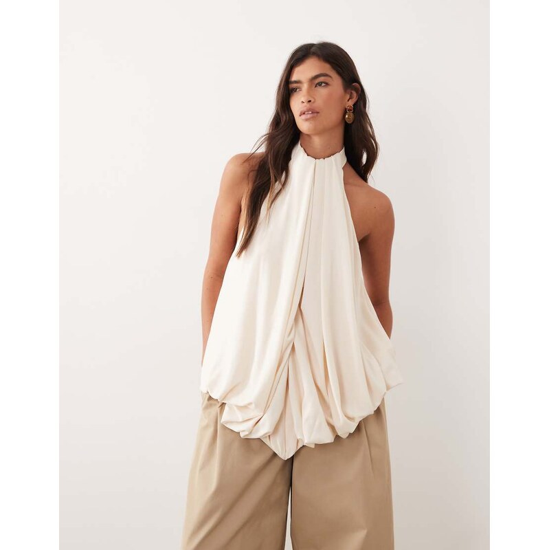 ARRANGE blouson low back halter top in oyster-White 115030062