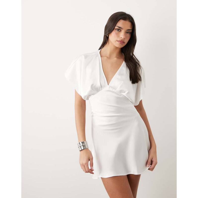 Gina Tricot satin batwing mini dress in off white