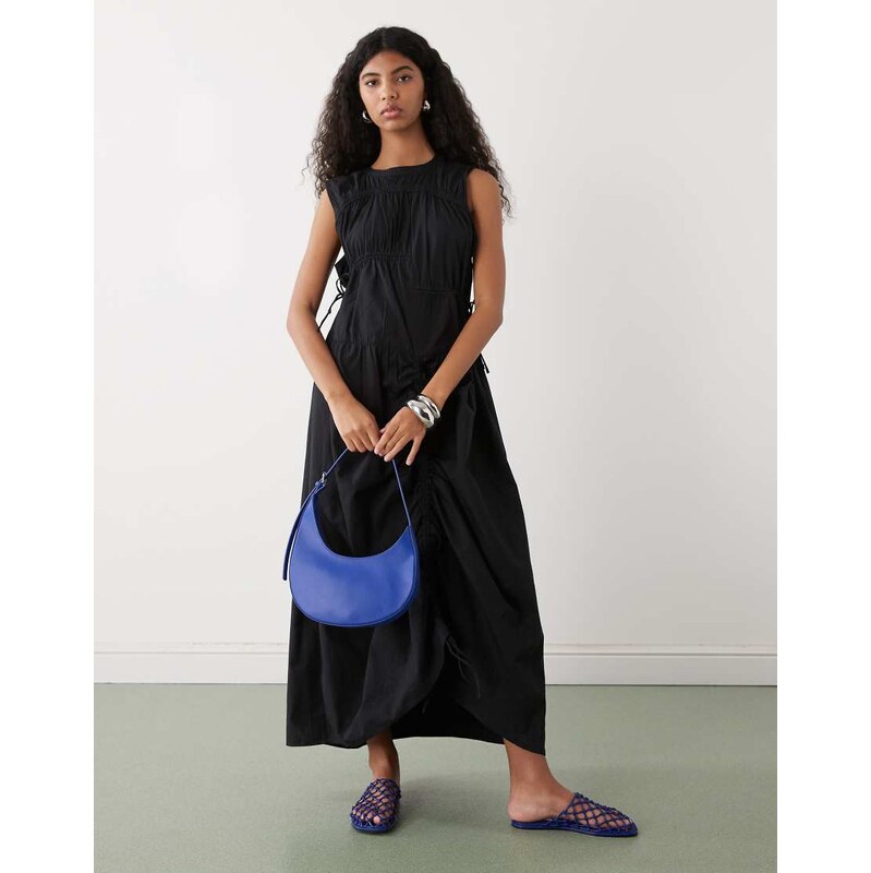 COLLUSION multi channel midi dress in black 115036256
