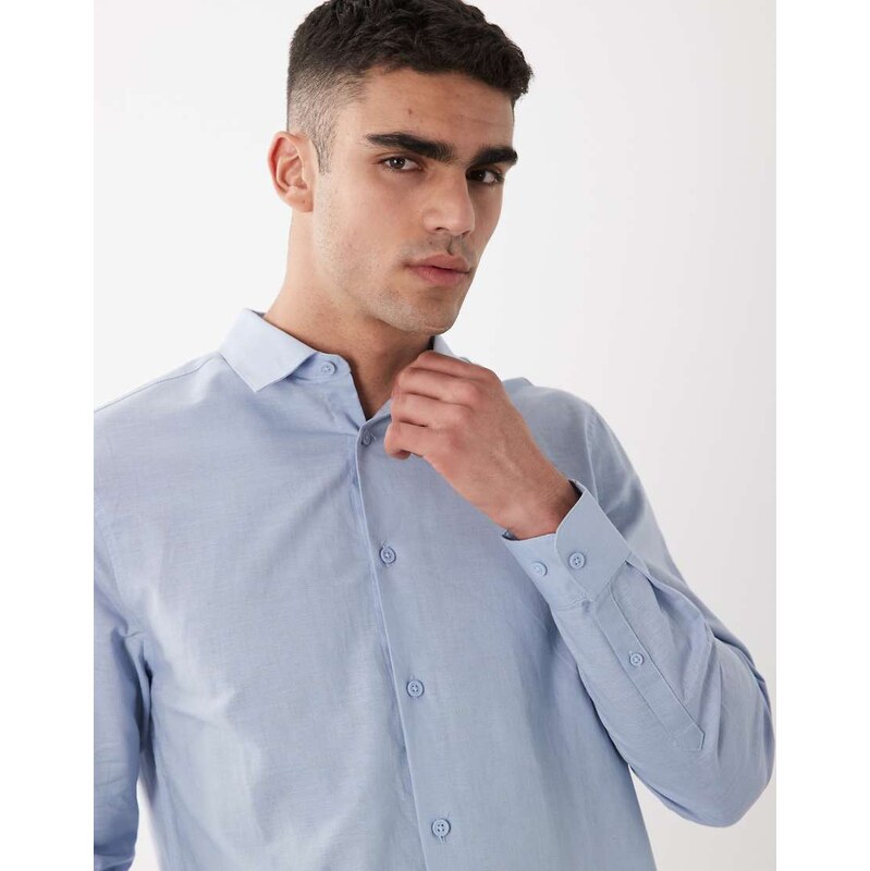 ASOS DESIGN regular fit smart linen blend shirt in blue