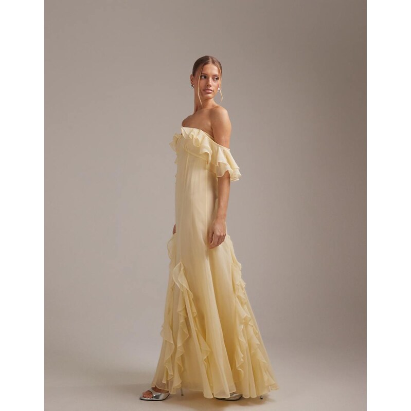 ASOS DESIGN bridesmaids bardot ruffle chiffon maxi dress in