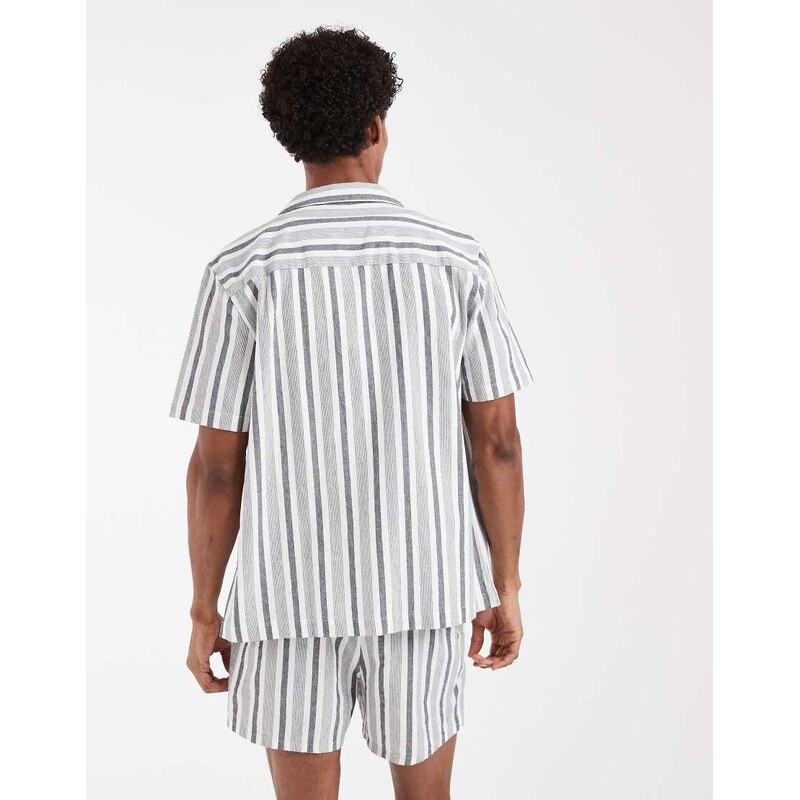 ASOS DESIGN co-ord regular fit linen look stripe shirt in black and white-Multi