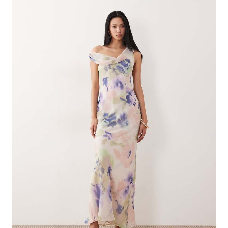 ASOS Tall ASOS DESIGN Tall fallen twist shoulder chiffon midi dress in 115517460