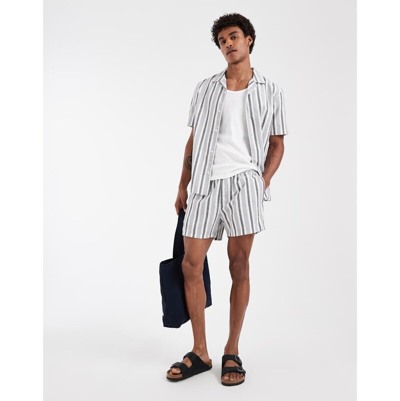 ASOS DESIGN co-ord short length linen look striped shorts in