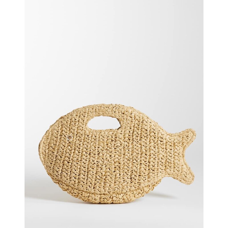 Accessorize raffia fish clutch bag in beige-Neutral 115029938