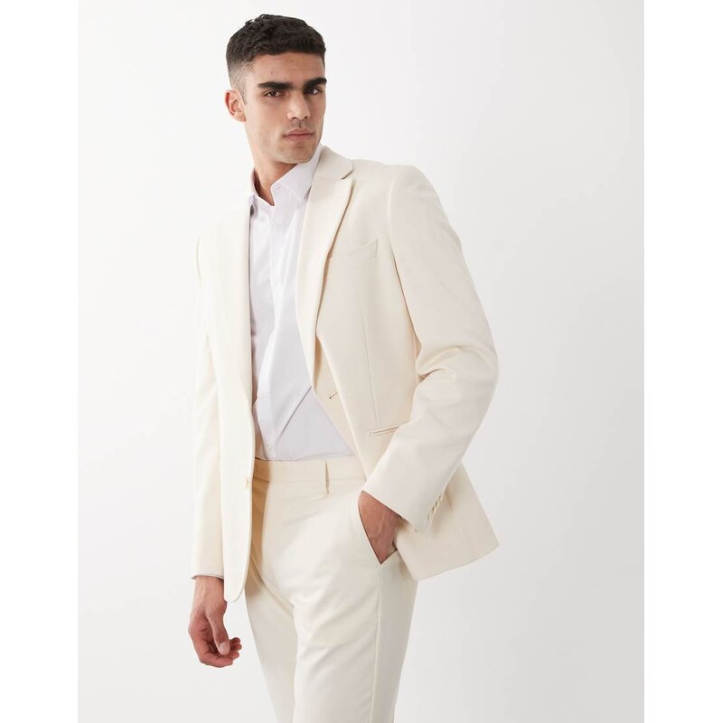 ASOS DESIGN slim suit jacket in ecru-Neutral