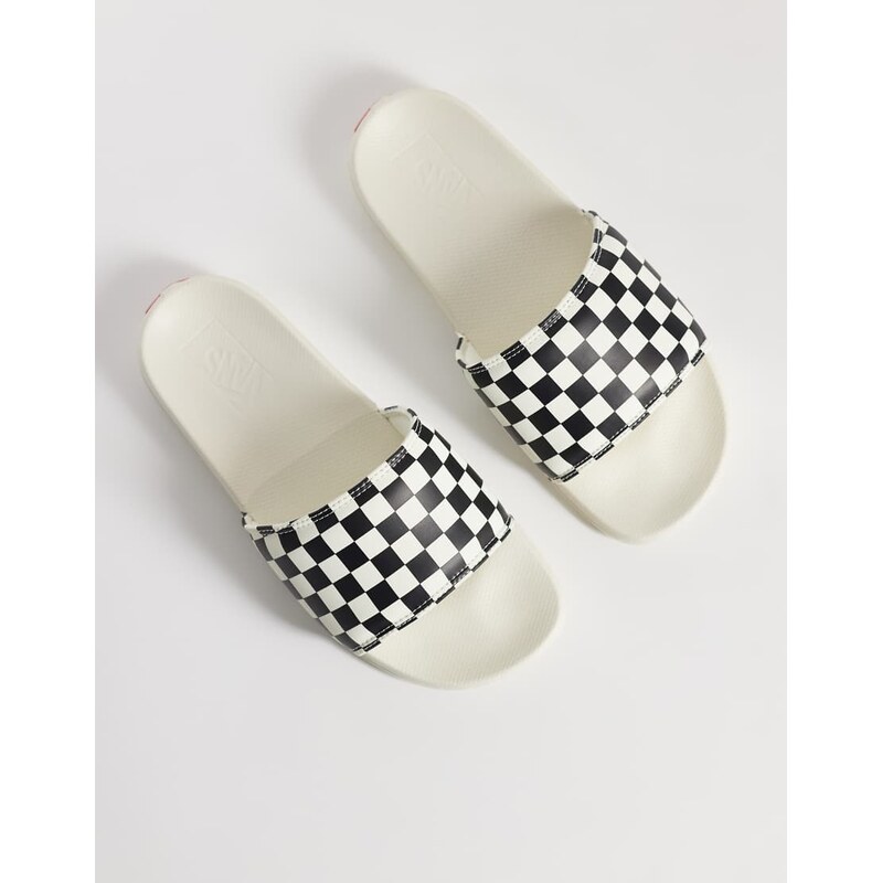 Vans La Costa checkerboard sliders in white and black 115029954