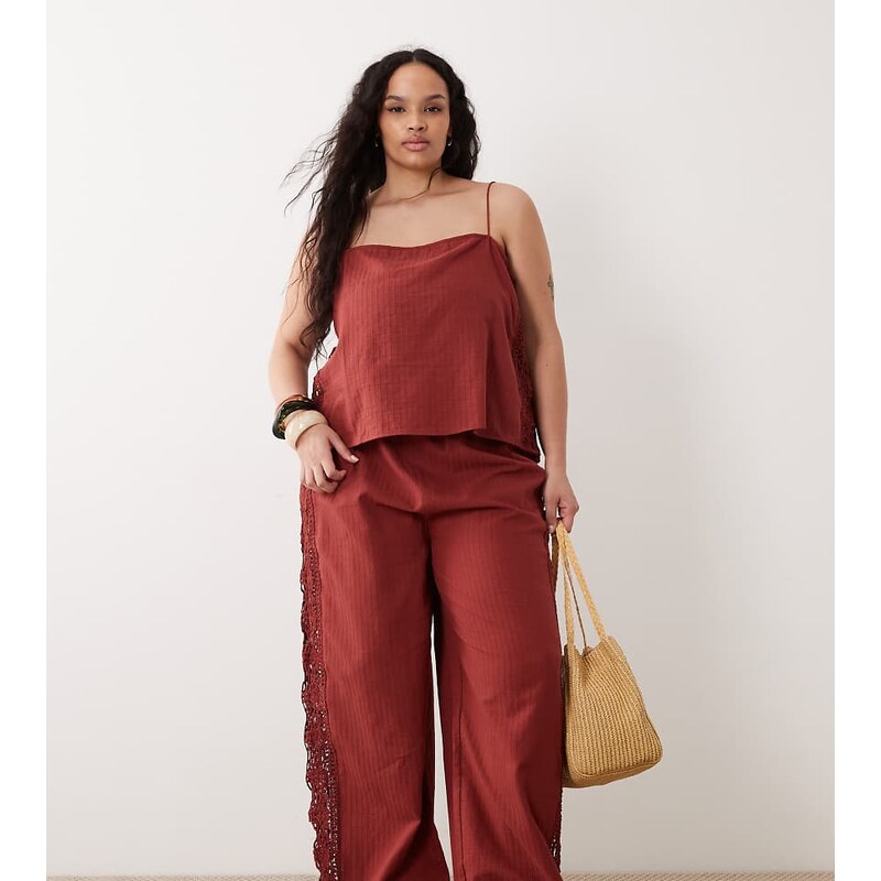 ASOS Curve ASOS DESIGN Curve Cleo beach trouser in rust-Orange 115519627
