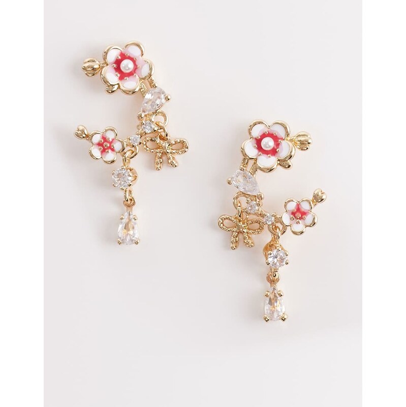 ALDO claudiae dainty flower and crystal drop earrings in gold-Pink 115030013