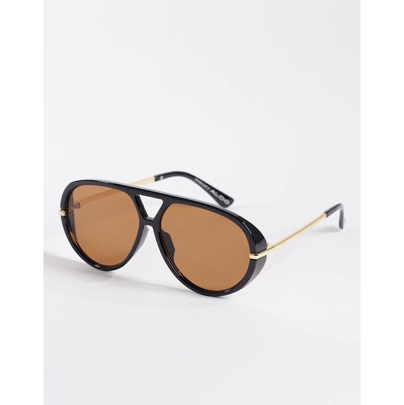 ALDO eliiana oval aviator sunglasses with brown lenses in black 115030002
