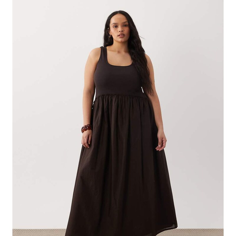 ASOS Curve ASOS DESIGN Curve scoop ribbed bodice with poplin