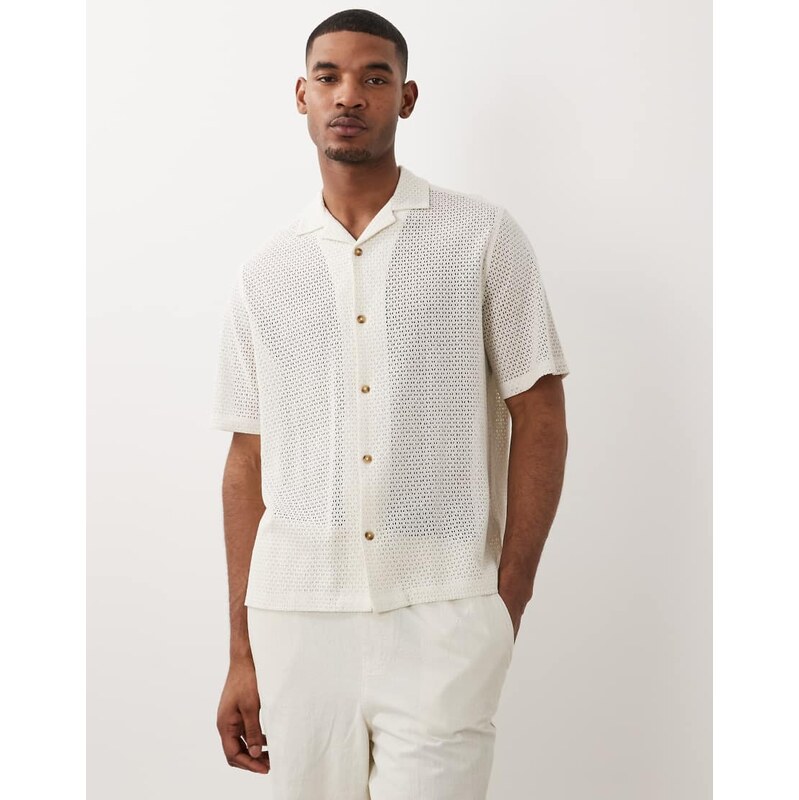 ASOS DESIGN relaxed revere texture shirt in off white