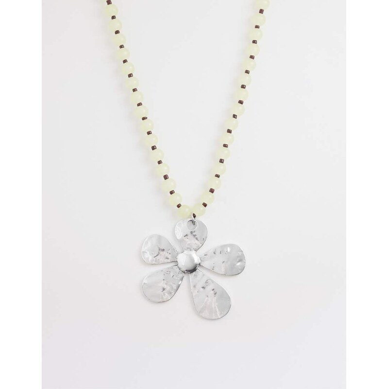 DesignB London statement flower pendant beaded necklace in neutral and 115030054