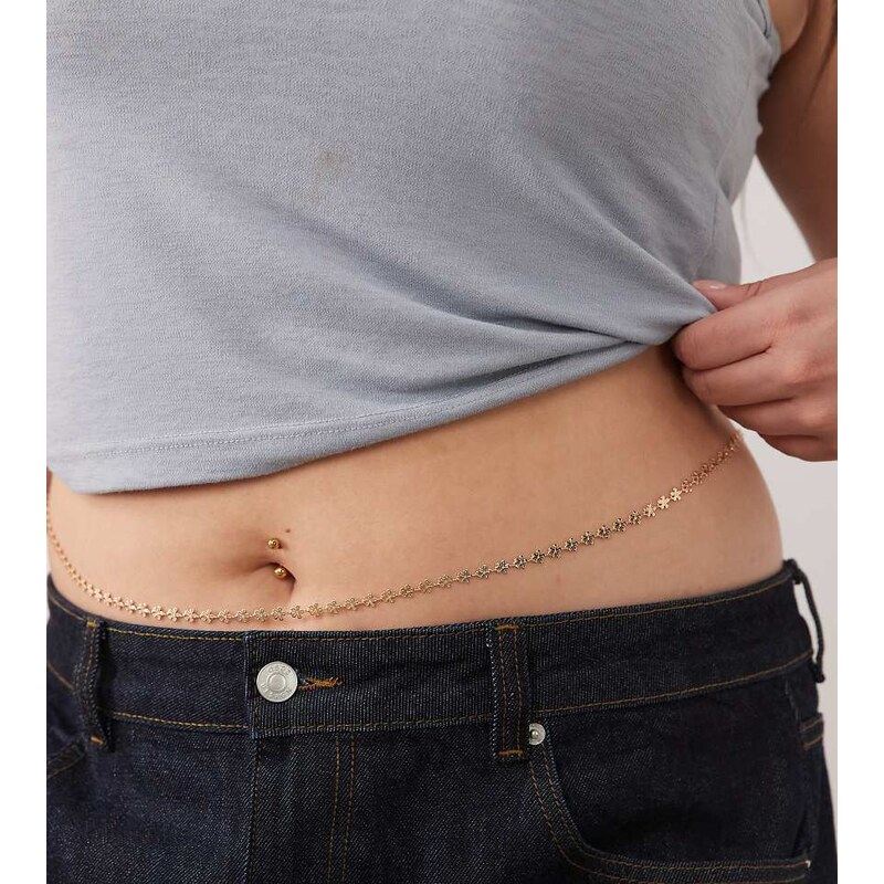 ASOS Curve ASOS DESIGN Curve belly chain with flower design in gold 115030101