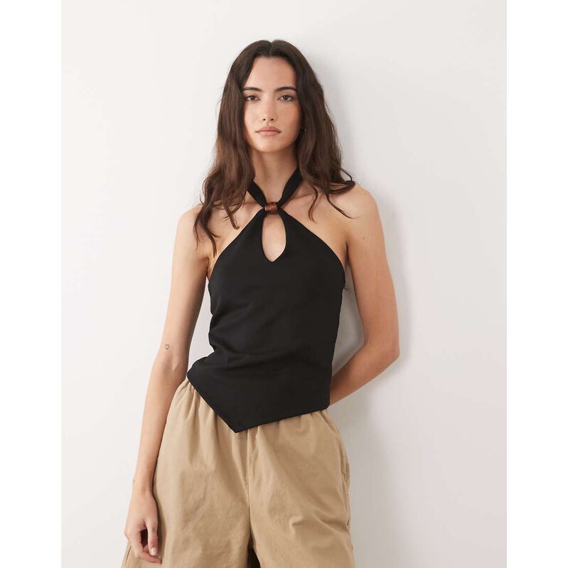 New Look resin trim detail halterneck top in black