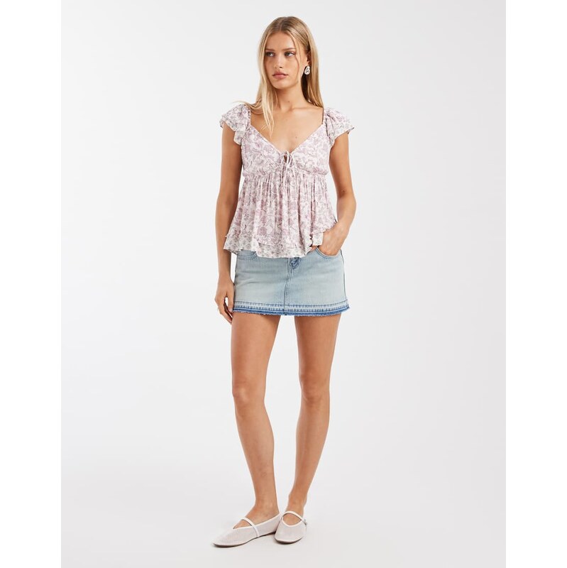 Hollister Y2K mini denim skort with frayed hem in bleached blue