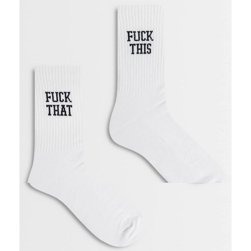 ASOS DESIGN 2 pack socks with swear word graphic in white 115030121