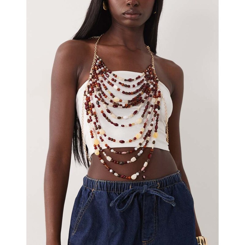 ASOS DESIGN Limited Edition beaded body chain in gold tone-Multi 115030136