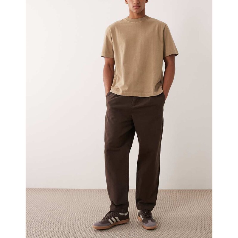 ASOS DESIGN relaxed tapered trouser in brown with inverted