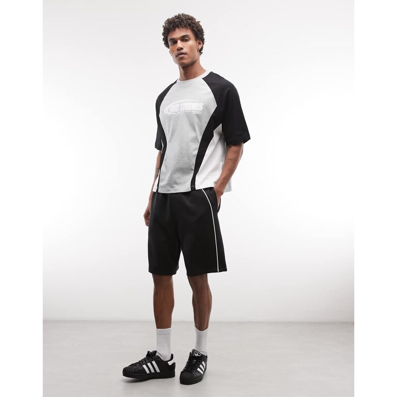 ASOS DESIGN oversized jersey shorts with piping in scuba-style