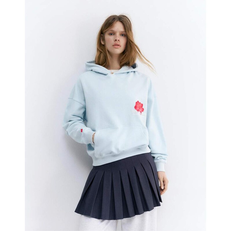 Pull&Bear Flower graphic hoodie in faded blue 115030183