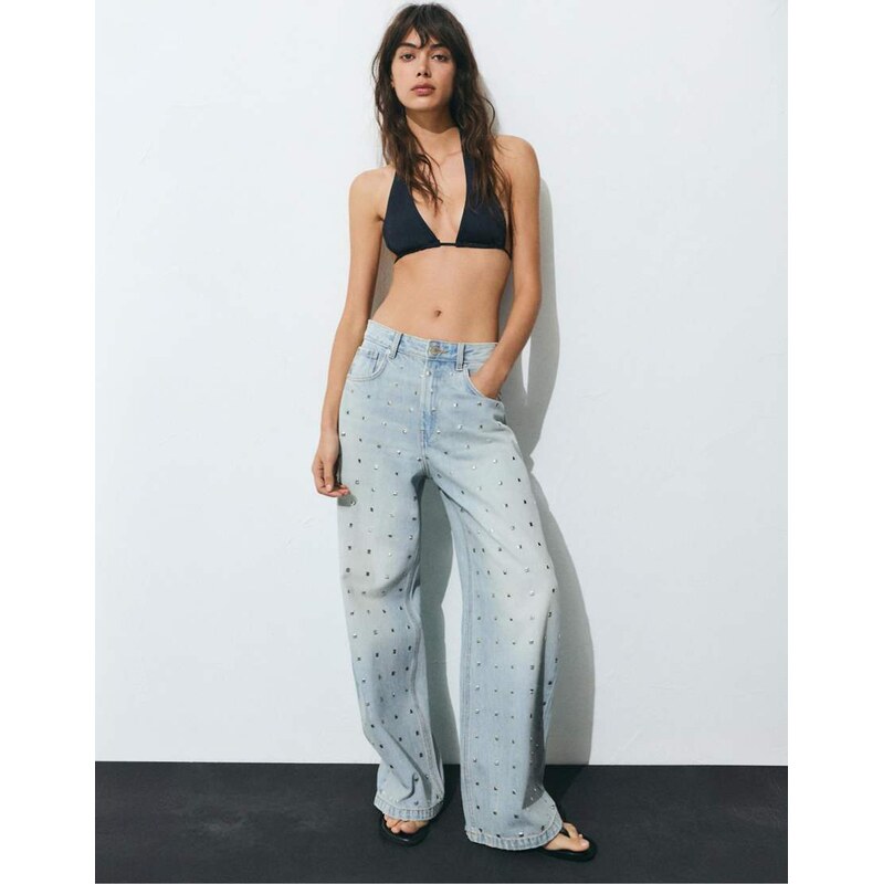 Pull&Bear Baggy jeans with studs in pale blue 115030207