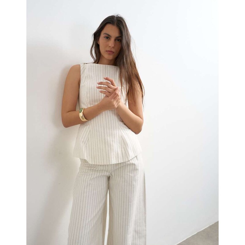 Topshop co ord striped high neck top in white