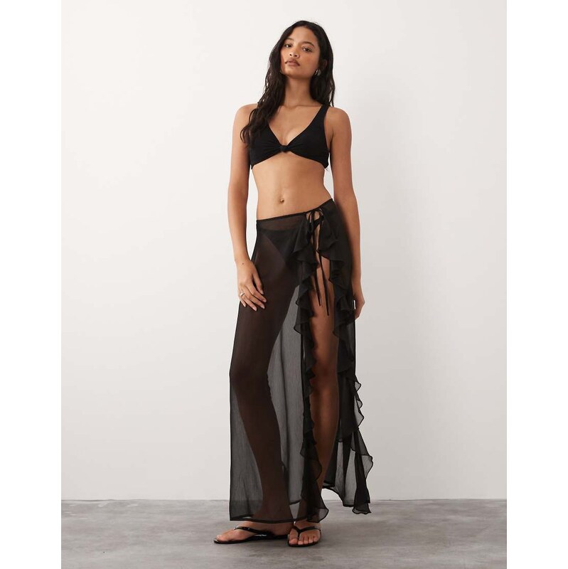 Miss Selfridge beach sheer chiffon frill detail tie side sarong in 115036259