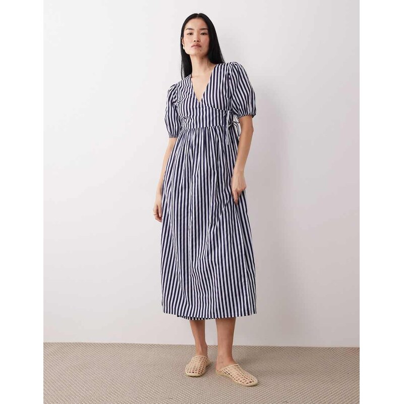 Wednesdays Girl short sleeve wrap detail midaxi dress in blue