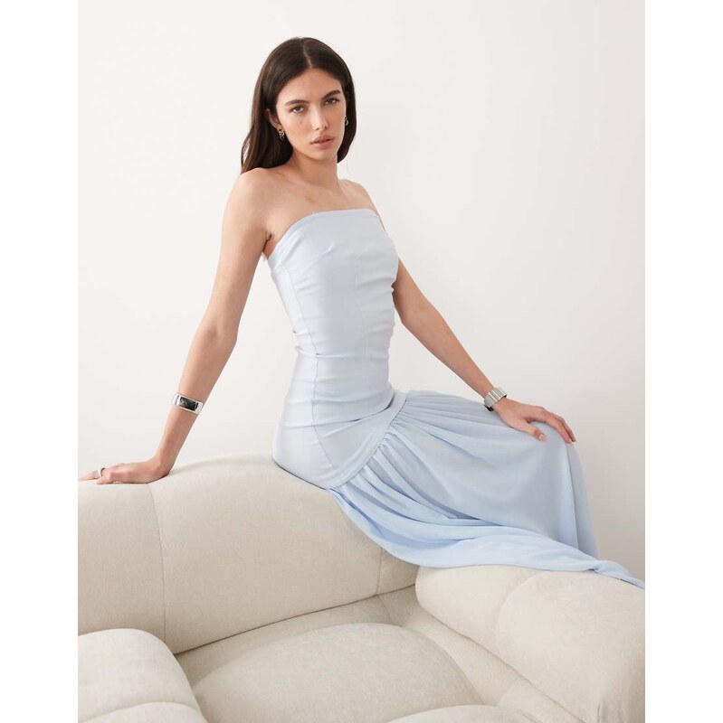 New Look bandeau 2 in 1 midi dress in light blue 115040313