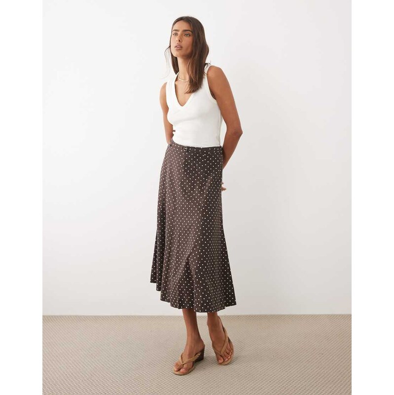 Mango Romeo linen mix maxi skirt in black and white polka dot