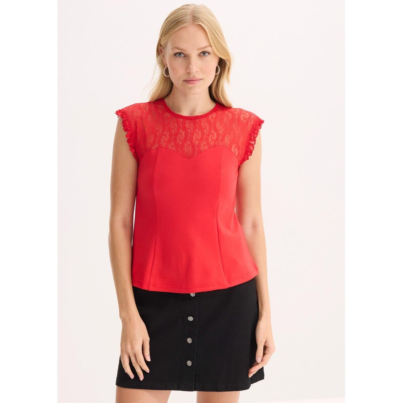 bonprix Top s krajkou červená Žena 114429275