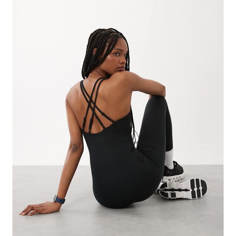 4505 Tall soft touch strappy unitard with inner bra in black 115516068