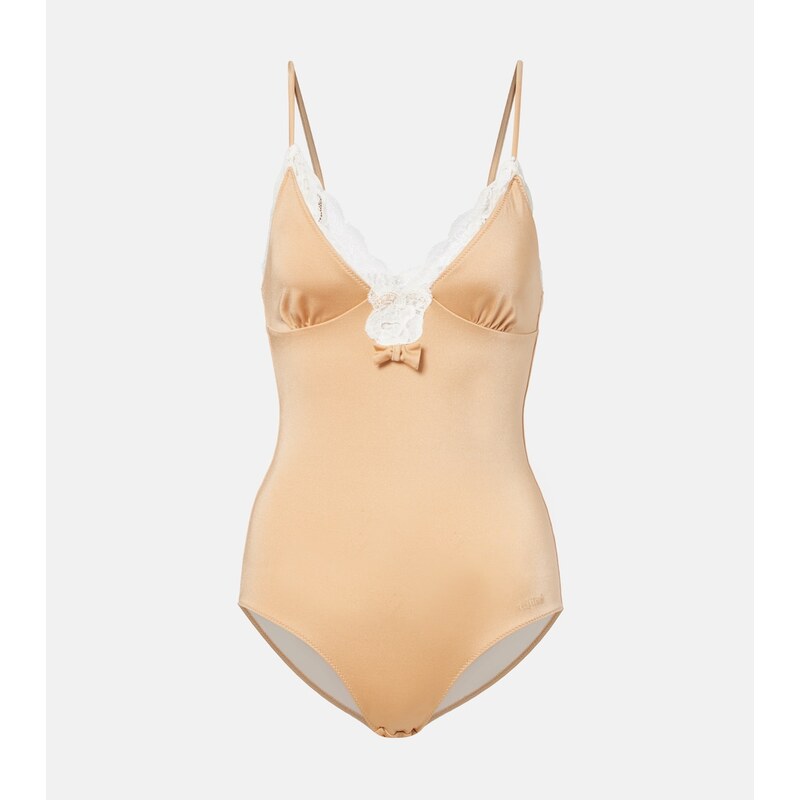 Chloé Bow-detail lace-trimmed bodysuit