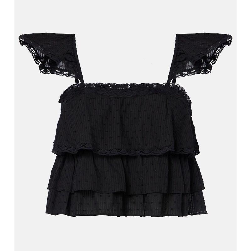 Poupette St Barth Anya ruffled cotton crop top