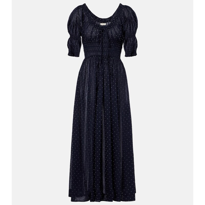 Dôen Ischia gathered polka-dot cotton midi dress