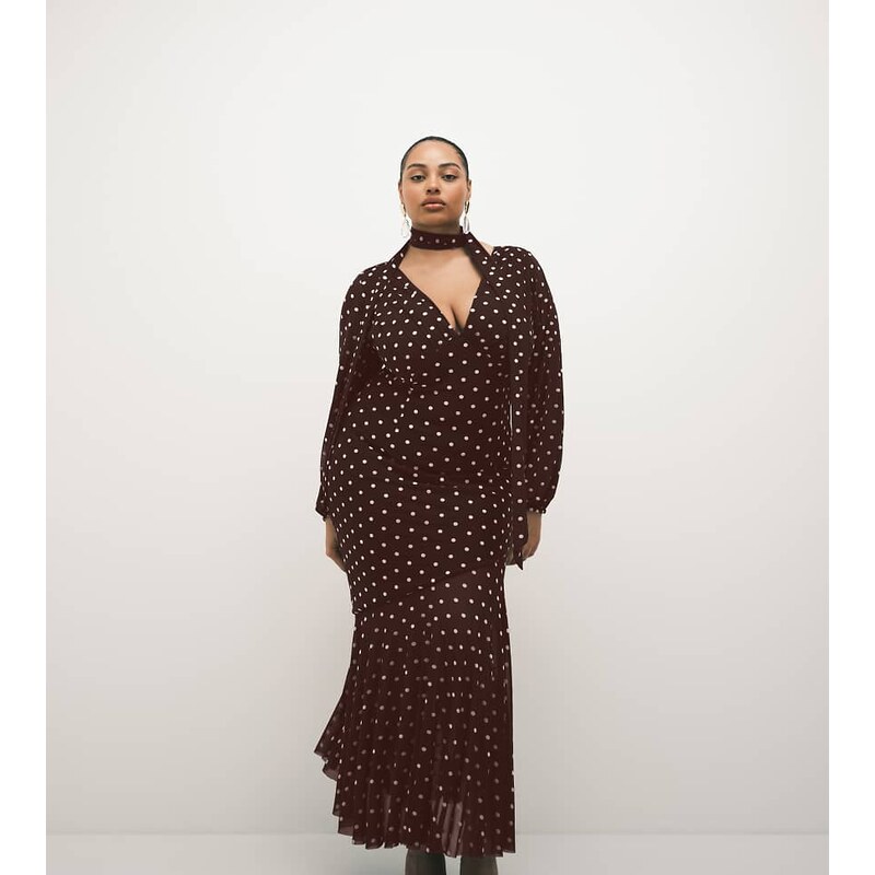 Pretty Lavish Curve Pretty Lavish Plus mesh scarf v neck maxi dress in 115178288