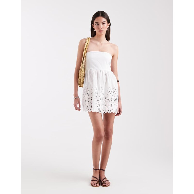 ONLY bandeau mini dress with embroidery in white