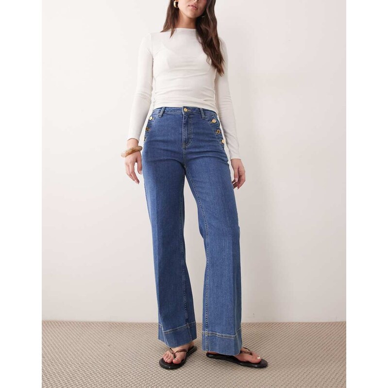 GANT button pocket detail nautical flared jeans in mid blue