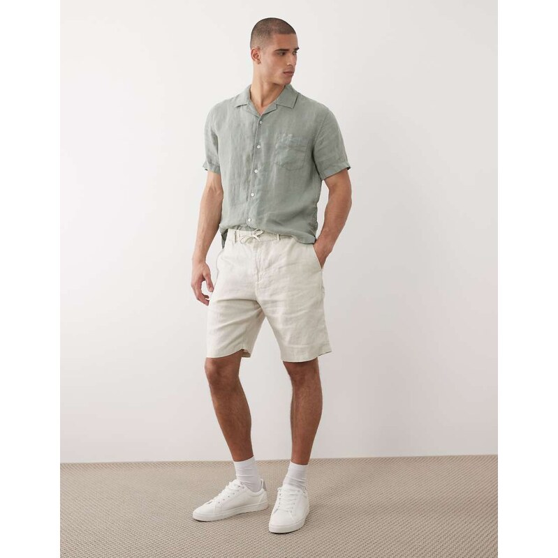 GANT 100% linen draw string shorts in beige-Neutral