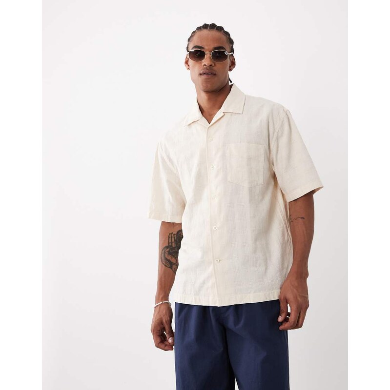 GANT relaxed fit check textured shirt in cream-Neutral