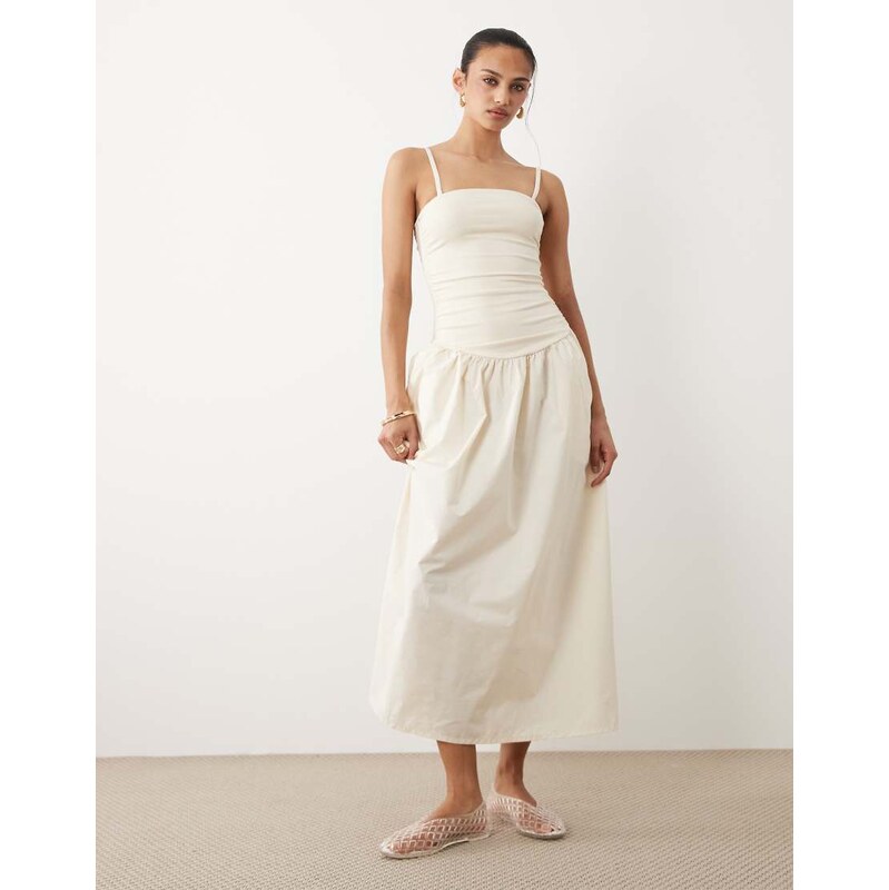 Cotton On romee shirred side maxi dress in porcelain-White