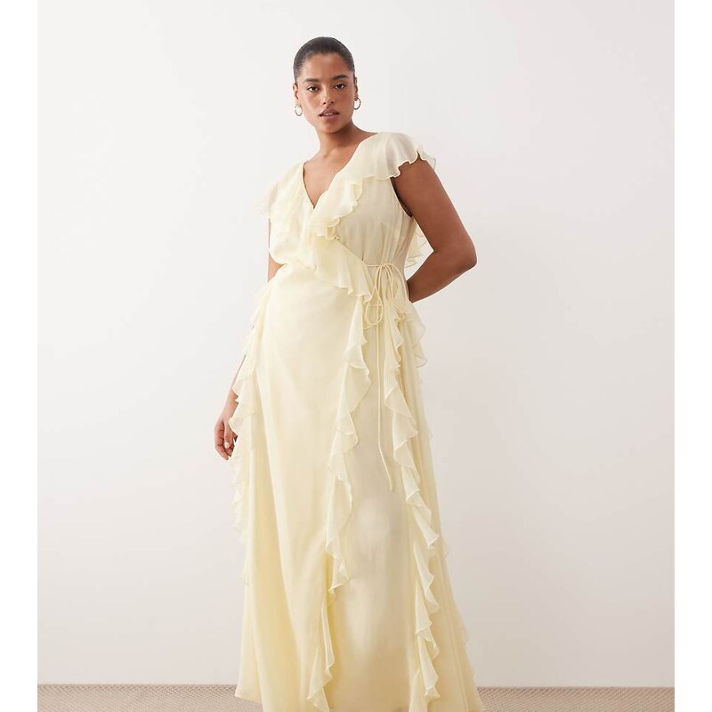ASOS Curve ASOS DESIGN Curve bridesmaids wrap front ruffle maxi dress 115033695