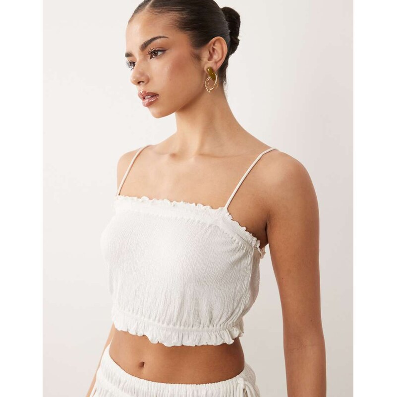 ASOS DESIGN co-ord crinkle tie shoulder cami top in white