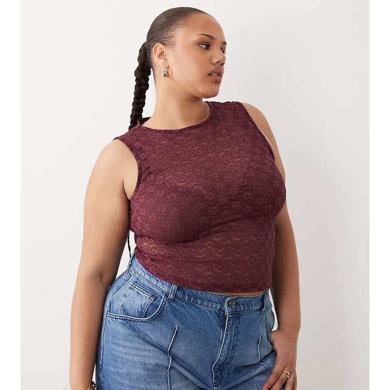 ASOS Curve ASOS DESIGN Curve lace tank top in grape-Purple 115519175