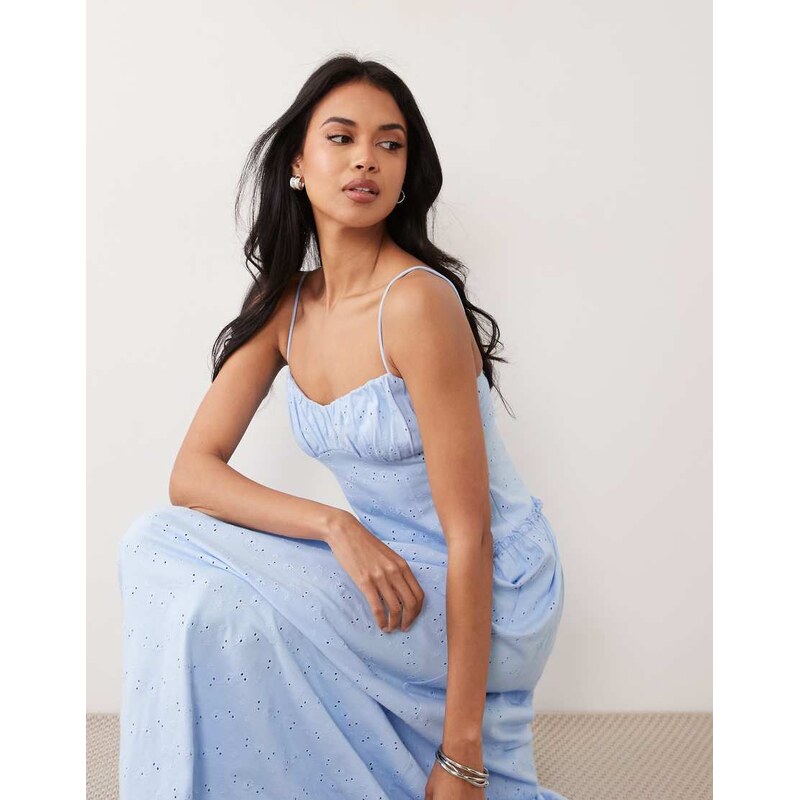 ASOS DESIGN broderie cami maxi dress in light blue