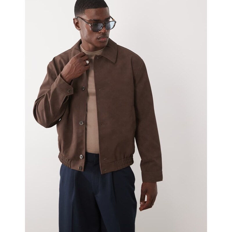 ASOS DESIGN faux suede jacket in brown-Grey