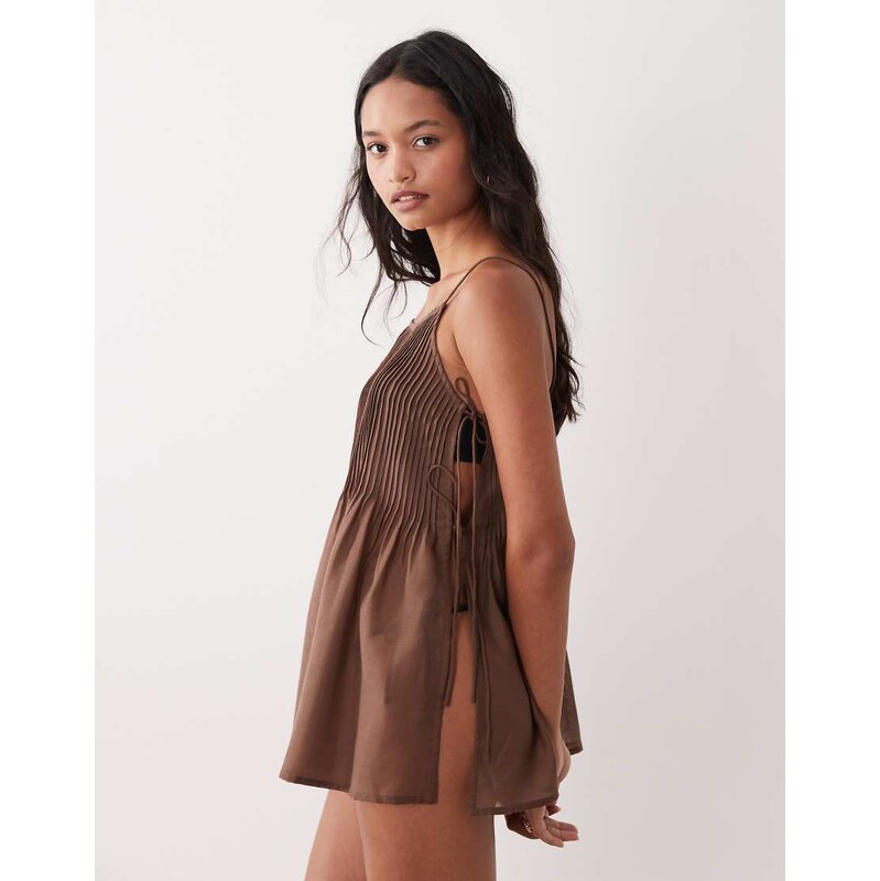 ASOS DESIGN Rita pleated beach cover up in chocolate-Brown