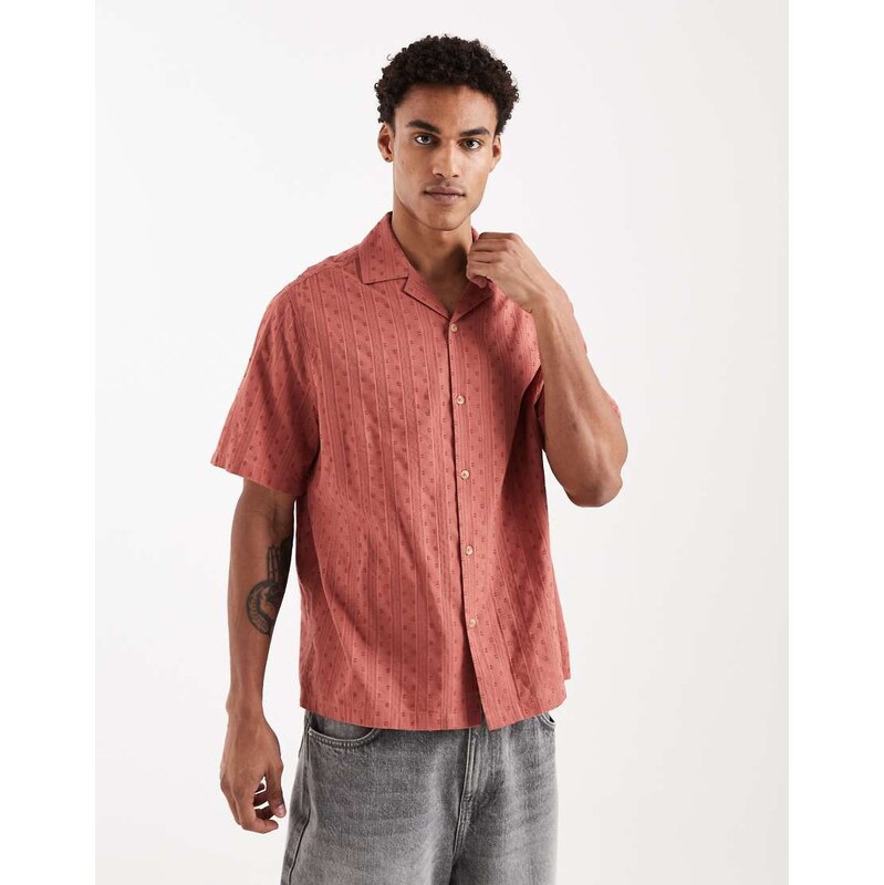 ASOS DESIGN relaxed revere textured shirt in rust-Brown
