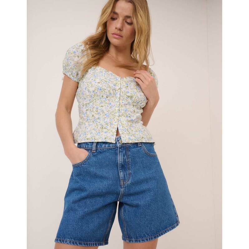 Nobodys Child Bailey cotton long line bermuda shorts in mid blue 115033804